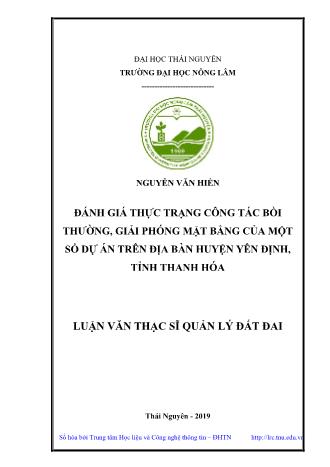 Luận văn Đánh giá thực trạng công tác bồi thường, giải phóng mặt bằng của một số dự án trên địa bàn huyện Yên Định, tỉnh Thanh Hóa