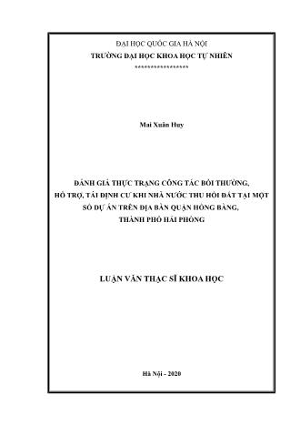 Luận văn Đánh giá thực trạng công tác bồi thường, hỗ trợ, tái định cư khi nhà nước thu hồi đất tại một số dự án trên địa bàn Quận Hồng Bàng, Thành phố Hải Phòng