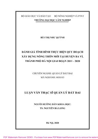 Luận văn Đánh giá tình hình thực hiện quy hoạch xây dựng nông thôn mới tại huyện Ba Vì, Thành phố Hà Nội giai đoạn 2011 - 2020