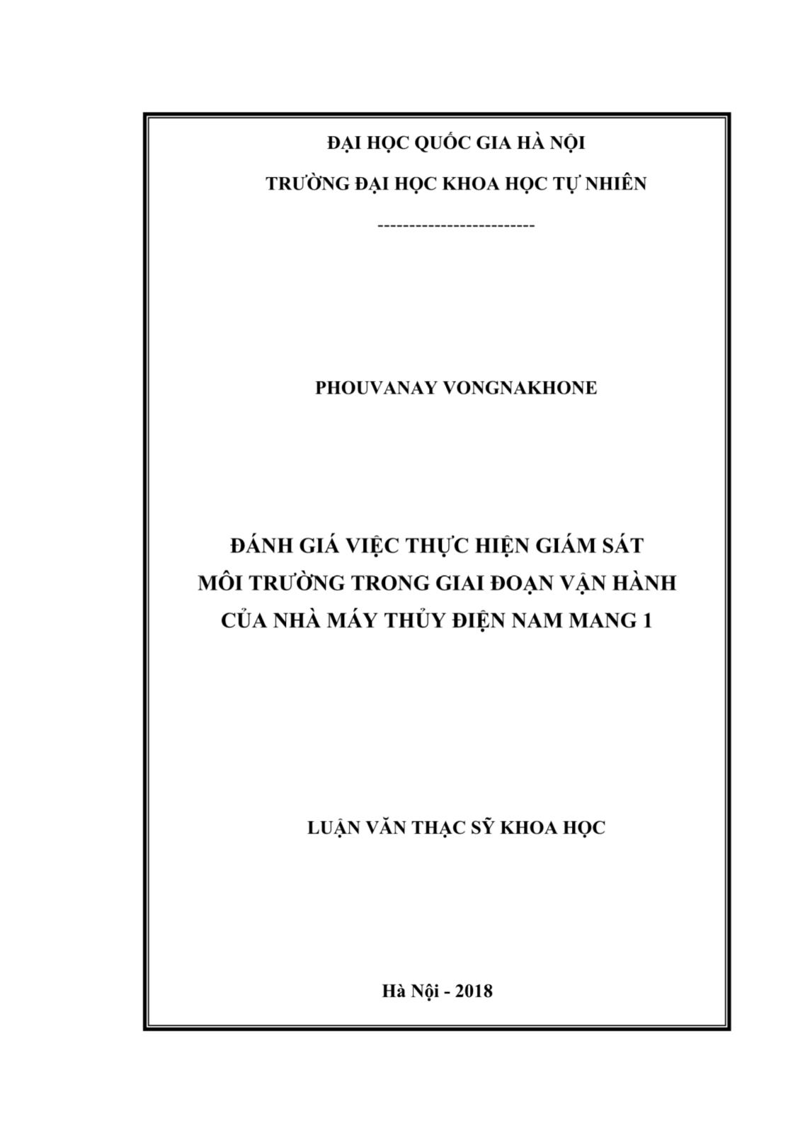 Luận văn Đánh giá việc thực hiện giám sát môi trường trong giai đoạn vận hành của nhà máy thủy điện Nam Mang 1