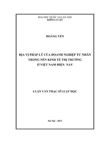 Luận văn Địa vị pháp lý của doanh nghiệp tư nhân trong nền kinh tế thị trường ở Việt Nam hiện nay