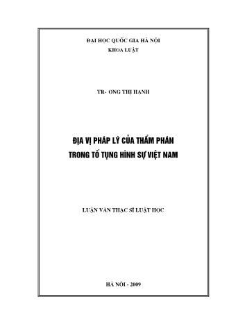 Luận văn Địa vị pháp lý của Thẩm phán trong tố tụng hình sự Việt Nam