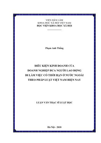 Luận văn Điều kiện kinh doanh của doanh nghiệp đưa người lao động đi làm việc có thời hạn ở nước ngoài theo pháp luật Việt Nam hiện nay