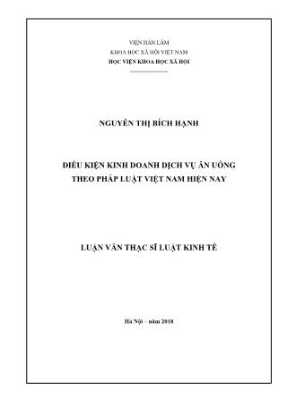 Luận văn Điều kiện kinh doanh dịch vụ ăn uống theo pháp luật Việt Nam hiện nay