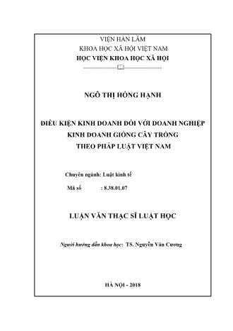 Luận văn Điều kiện kinh doanh đối với doanh nghiệp kinh doanh giống cây trồng theo pháp luật Việt Nam