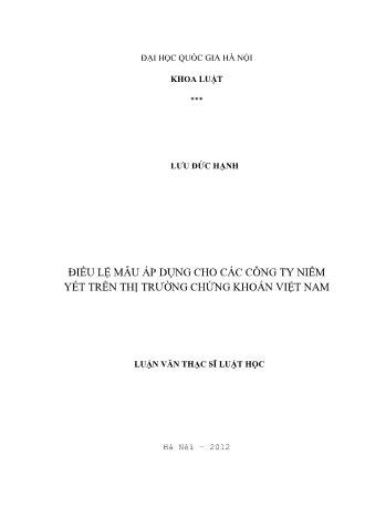 Luận văn Điều lệ mẫu áp dụng cho các công ty niêm yết trên thị trường chứng khoán Việt Nam