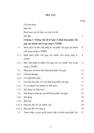 Luận văn Định đoạt phần vốn góp của thành viên trong công ty TNHH theo pháp luật Việt Nam