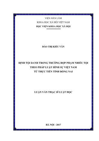 Luận văn Định tội danh trong trường hợp phạm nhiều tội theo pháp luật hình sự Việt Nam từ thực tiễn tỉnh Đồng Nai