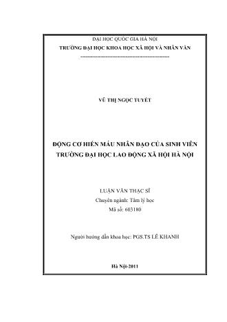 Luận văn Động cơ hiến máu nhân đạo của sinh viên trường đại học lao động xã hội Hà Nội