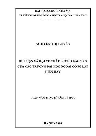 Luận văn Dư luận xã hội về chất lượng đào tạo của các trường đại học ngoài công lập hiện hay