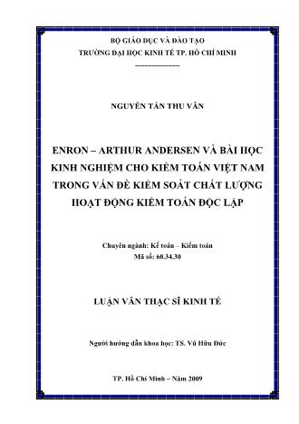 Luận văn Enron – Arthur Andersen và bài học kinh nghiệm cho kiểm toán Việt Nam trong vấn đề kiểm soát chất lượng hoạt động kiểm toán độc lập