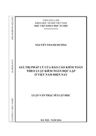 Luận văn Giá trị pháp lý của Báo cáo kiểm toán theo luật kiểm toán độc lập ở Việt Nam hiện nay