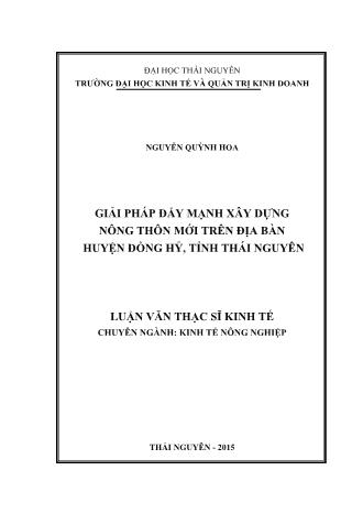 Luận văn Giải pháp đẩy mạnh xây dựng nông thôn mới trên địa bàn huyện Đồng Hỷ, tỉnh Thái Nguyên