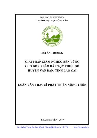 Luận văn Giải pháp giảm nghèo bền vững cho đồng bào dân tộc thiểu số huyện Văn Bàn, tỉnh Lào Cai