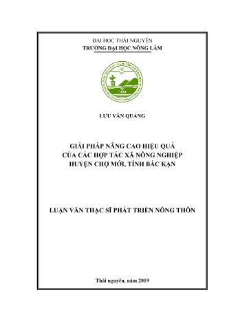 Luận văn Giải pháp nâng cao hiệu quả của các hợp tác xã nông nghiệp huyện Chợ Mới, tỉnh Bắc Kạn