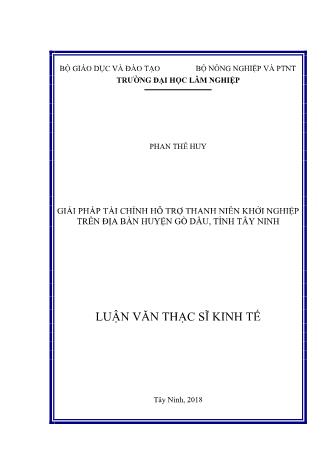 Luận văn Giải pháp tài chính hỗ trợ thanh niên khởi nghiệp trên địa bàn huyện Gò Dầu, tỉnh Tây Ninh