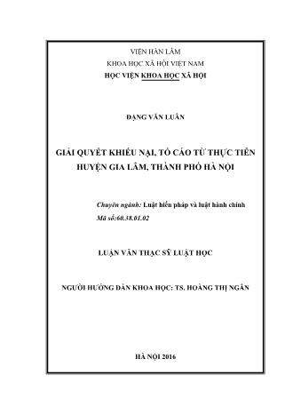 Luận văn Giải quyết khiếu nại, tố cáo từ thực tiễn huyện Gia Lâm, Thành phố Hà Nội