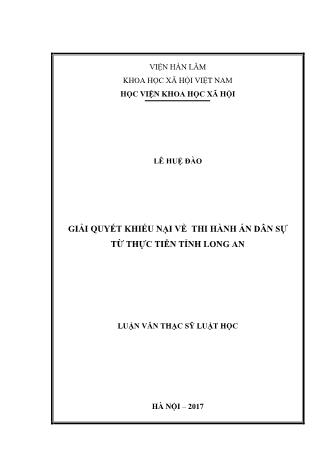 Luận văn Giải quyết khiếu nại về thi hành án dân sự từ thực tiễn tỉnh Long An