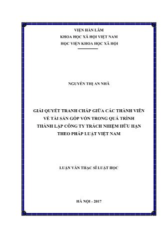 Luận văn Giải quyết tranh chấp giữa các thành viên về tài sản góp vốn trong quá trình thành lập công ty trách nhiệm hữu hạn theo pháp luật Việt Nam