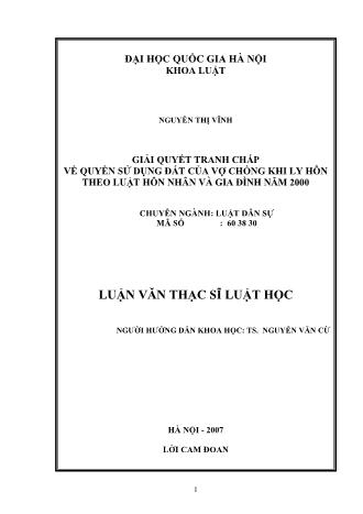 Luận văn Giải quyết tranh chấp về quyền sử dụng đất của vợ chồng khi ly hôn theo luật hôn nhân và gia đình năm 2000