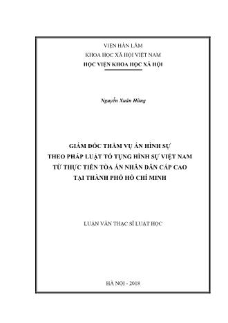 Luận văn Giám đốc thẩm vụ án hình sự theo pháp luật tố tụng hình sự Việt Nam từ thực tiễn tòa án nhân dân cấp cao tại Thành phố Hồ Chí Minh