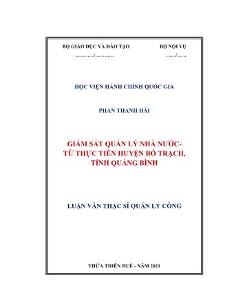 Luận văn Giám sát quản lý nhà nước từ thực tiễn huyện Bố Trạch, tỉnh Quảng Bình