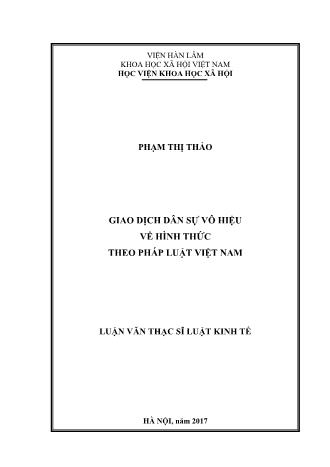 Luận văn Giao dịch dân sự vô hiệu về hình thức theo pháp luật Việt Nam