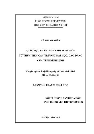 Luận văn Giáo dục pháp luật cho sinh viên từ thực tiễn các trường đại học, cao đẳng của tỉnh Bình Định