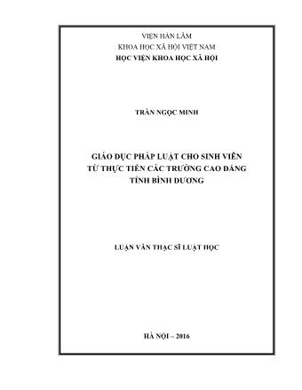 Luận văn Giáo dục pháp luật cho sinh viên từ thực tiễn các trường cao đẳng tỉnh Bình Dương