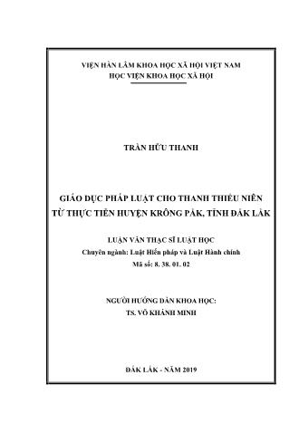 Luận văn Giáo dục pháp luật cho thanh thiếu niên từ thực tiễn huyện Krông Pắk, tỉnh Đắk Lắk