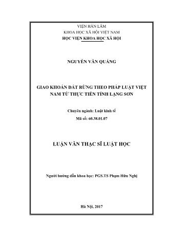 Luận văn Giao khoán đất rừng theo pháp luật Việt Nam từ thực tiễn tỉnh Lạng Sơn