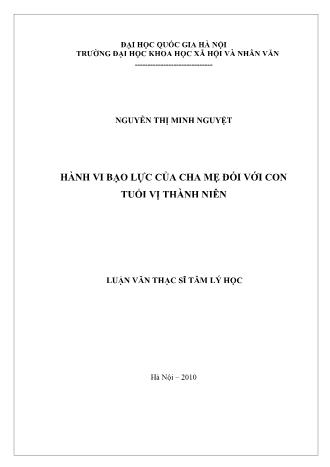 Luận văn Hành vi bạo lực của cha mẹ đối với con tuổi vị thành niên