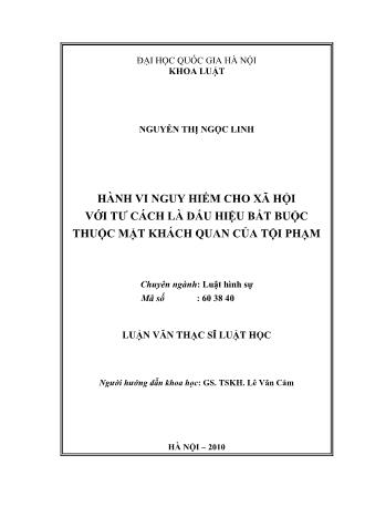 Luận văn Hành vi nguy hiểm cho xã hội với tư cách là dấu hiệu bắt buộc thuộc mặt khách quan của tội phạm