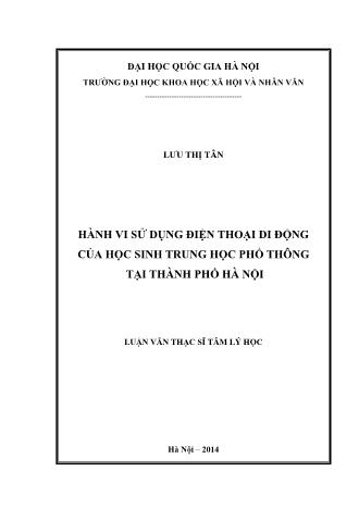 Luận văn Hành vi sử dụng điện thoại di động của học sinh trung học phổ thông tại Thành phố Hà Nội