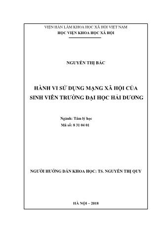 Luận văn Hành vi sử dụng mạng xã hội của sinh viên trường đại học Hải Dương