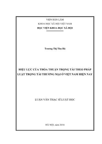 Luận văn Hiệu lực của thỏa thuận trọng tài theo pháp luật trọng tài thương mại ở Việt Nam hiện nay