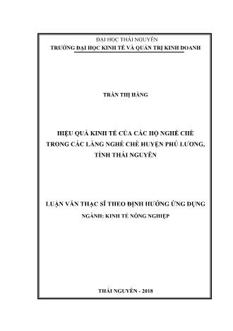 Luận văn Hiệu quả kinh tế của các hộ nghề chè trong các làng nghề chè huyện Phú Lương, tỉnh Thái Nguyên