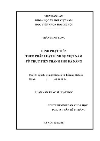 Luận văn Hình phạt tiền theo pháp luật hình sự Việt Nam từ thực tiễn Thành phố Đà Nẵng