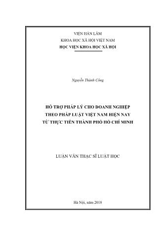 Luận văn Hỗ trợ pháp lý cho doanh nghiệp theo pháp luật Việt Nam hiện nay từ thực tiễn Thành phố Hồ Chí Minh