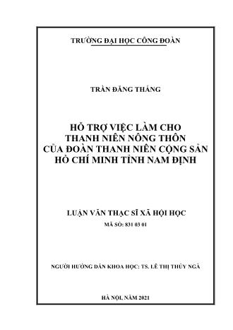 Luận văn Hỗ trợ việc làm cho thanh niên nông thôn của đoàn thanh niên cộng sản Hồ Chí Minh tỉnh Nam Định