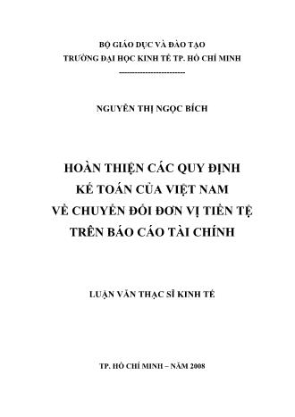 Luận văn Hoàn thiện các quy định kế toán của Việt Nam về chuyển đổi đơn vị tiền tệ trên Báo cáo tài chính