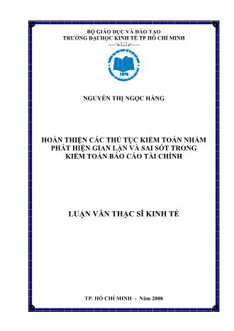 Luận văn Hoàn thiện các thủ tục kiểm toán nhằm phát hiện gian lận và sai sót trong kiểm toán Báo cáo tài chính