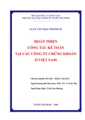 Luận văn Hoàn thiện công tác kế toán tại các công ty chứng khoán ở Việt Nam