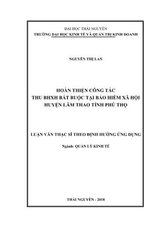 Luận văn Hoàn thiện công tác thu BHXH bắt buộc tại bảo hiểm xã hội huyện Lâm Thao tỉnh Phú Thọ