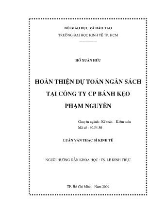 Luận văn Hoàn thiện dự toán ngân sách tại công ty cổ phần bánh kẹo Phạm Nguyên