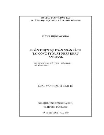 Luận văn Hoàn thiện dự toán ngân sách tại công ty xuất nhập khẩu An Giang