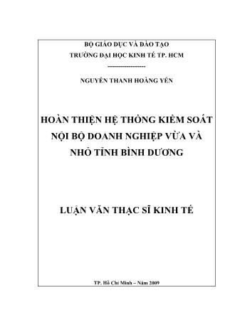 Luận văn Hoàn thiện hệ thống kiểm soát nội bộ doanh nghiệp vừa và nhỏ tỉnh Bình Dương