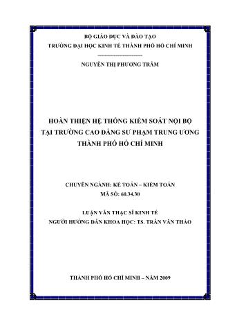 Luận văn Hoàn thiện hệ thống kiểm soát nội bộ tại trường cao đẳng sư phạm Trung Ương Thành phố Hồ Chí Minh