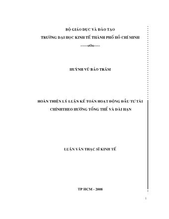 Luận văn Hoàn thiện lý luận kế toán hoạt động đầu tư tài chính theo hướng tổng thể và dài hạn