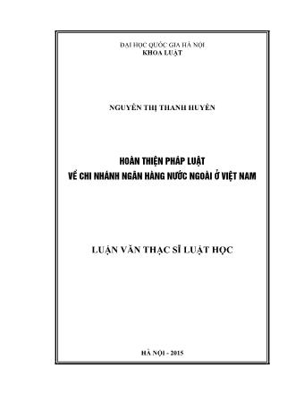 Luận văn Hoàn thiện pháp luật về chi nhánh ngân hàng nước ngoài ở Việt Nam